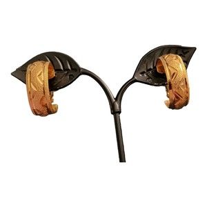 Vintage Napier Gold Tone Etched Hoop Screw Back Earrings